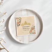 Gouden Tiara en Perzik Fuzz Bloemen Quinceanera Servet
