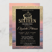Gouden Tiara Glitter Bokeh Beach Sunset Sweet 16 Kaart (Voorkant / Achterkant)