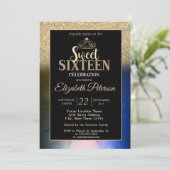 Gouden Tiara Glitter Bokeh Ombre Kleurrijk Zoet 16 Kaart (Staand voorkant)