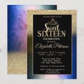 Gouden Tiara Glitter Bokeh Ombre Kleurrijk Zoet 16 Kaart (Voorkant / Achterkant)