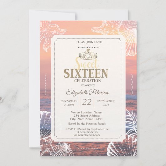 Gouden Tiara Glitter Bokeh Ombre Sweet 16 Party In Kaart (Voorkant)