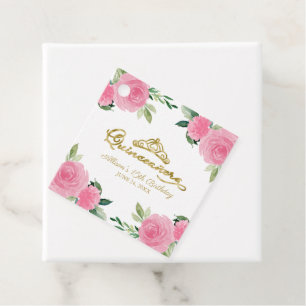Gouden Tiara Heet Roze Bloemige Quinceanera Bedankjes Labels