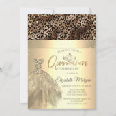 Gouden Tiara, Jurk Leopard Print Quinceañera Kaart (Voorkant)