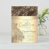 Gouden Tiara, Jurk Leopard Print Quinceañera Kaart (Staand voorkant)