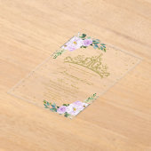 Gouden Tiara Lila Bloemen Quinceañera Acryl Uitnodigingen (Laagn)