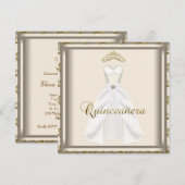 Gouden Tiara Party Jurk Goud Quinceanera Kaart (Voorkant / Achterkant)