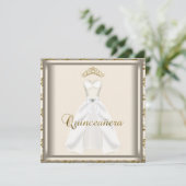 Gouden Tiara Party Jurk Goud Quinceanera Kaart (Staand voorkant)