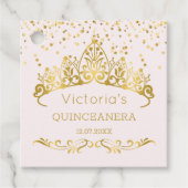 Gouden tiara, polka dot confetti Quinceanera Bedankjes Labels (Voorkant)