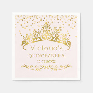 Gouden tiara, polka dot confetti Quinceanera Servet