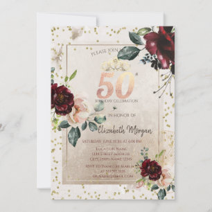 Gouden Tiara,Purperen Bloemen  50e Verjaardag Kaart