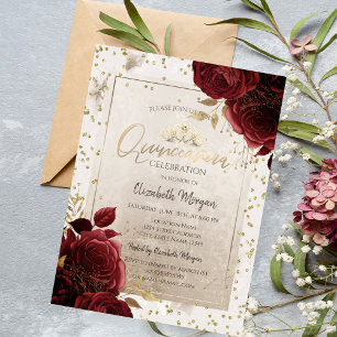 Gouden tiara,Purperen Bloemen Diamanten Quinceañer Kaart