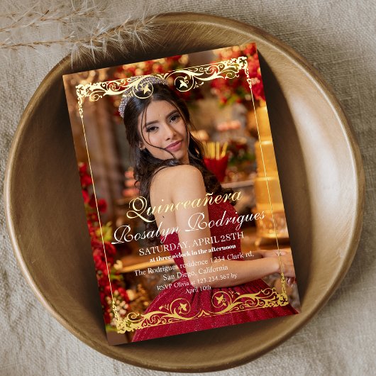 Gouden Tiara Quinceañera Foto Mis Quince Folie Uitnodiging