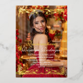 Gouden Tiara Quinceañera Foto Mis Quince Folie Uitnodiging (Voorkant)