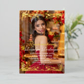 Gouden Tiara Quinceañera Foto Mis Quince Folie Uitnodiging (Staand Voorkant)