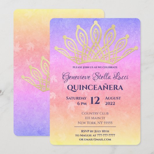 Gouden Tiara Quinceañera Party uitnodiging (Voorkant / Achterkant)