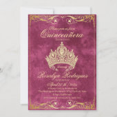Gouden Tiara Roze Prinses Quinceañera Uitnodiging (Voorkant)