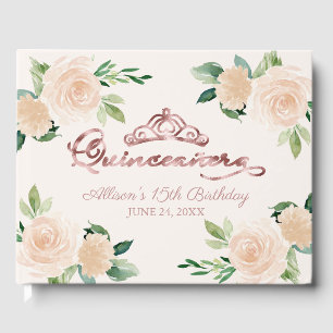 Gouden Tiara Roze Roze Bloem Quinceanera Gast Boek