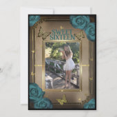 Gouden Tiara Vlinders Blauwgroen Rozen Sweet 16 Kaart (Achterkant)