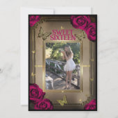 Gouden Tiara Vlinders Magenta Rozen Sweet 16 Kaart (Achterkant)