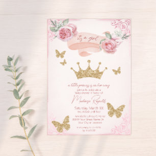 Gouden Tiara & Vlinders Prinses Baby shower Kaart