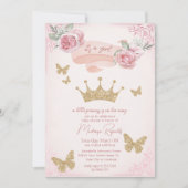 Gouden Tiara & Vlinders Prinses Baby shower Kaart (Voorkant)