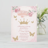Gouden Tiara & Vlinders Prinses Baby shower Kaart (Staand voorkant)