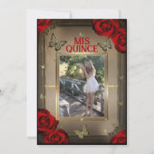 Gouden Tiara Vlinders Rode Rozen Quinceañera Foto Kaart (Achterkant)