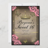 Gouden Tiara vlinders roze rozen zoet 16 foto Kaart (Voorkant)