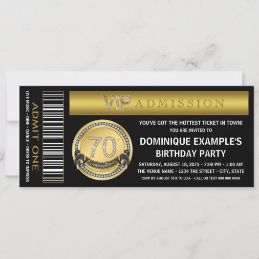 Gouden Ticket 70ste Verjaardagsfeestje Kaart (Voorkant)