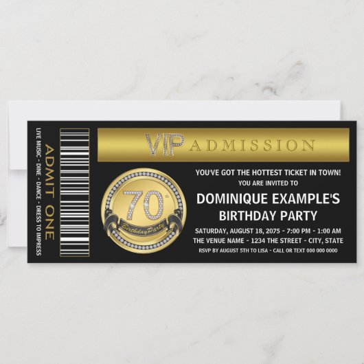 Gouden Ticket 70ste Verjaardagsfeestje Kaart (Voorkant)