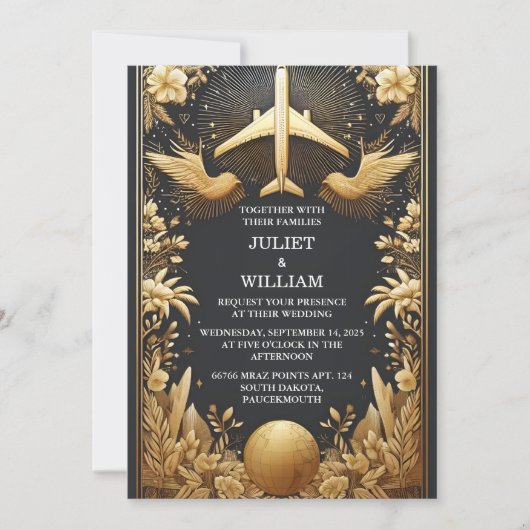 Gouden Ticket Paspoort Boarding Pass Bruiloft Kaart (Voorkant)