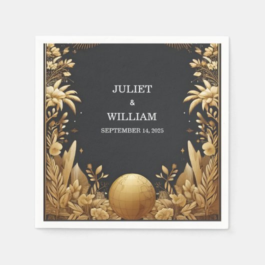 Gouden Ticket Paspoort Boarding Pass Bruiloft Servet (Voorkant)