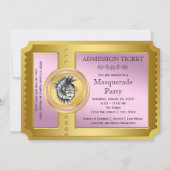 Gouden Ticket Roze en Gouden Masquerade Party Kaart (Voorkant)