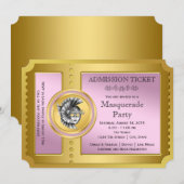 Gouden Ticket Roze en Gouden Masquerade Party Kaart (Voorkant / Achterkant)