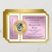 Gouden Ticket Roze en Gouden Masquerade Party Kaart (Voorkant / Achterkant)