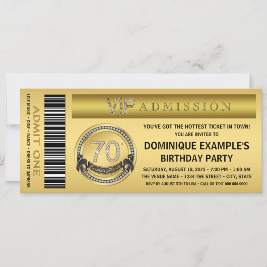 Gouden Ticket VIP 70ste Verjaardagsfeest Kaart (Voorkant)