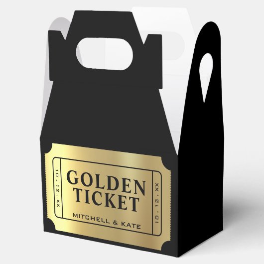 Gouden Ticket Zwart & Goud Bruiloft Bedankdoosjes (Geopend)