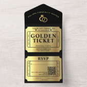 Gouden Ticket Zwart & Goud QR Code Huwelijk All In One Uitnodiging (Binnen)