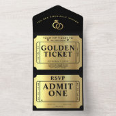 Gouden Ticket Zwart & Goud Trouwen All In One Uitnodiging (Binnen)