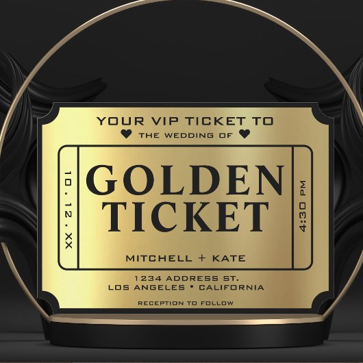 Gouden Ticket Zwart & Goud Trouwen Kaart
