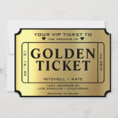 Gouden Ticket Zwart & Goud Trouwen Kaart (Voorkant)
