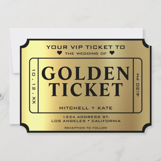 Gouden Ticket Zwart & Goud Trouwen Kaart (Voorkant)
