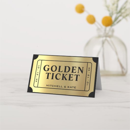 Gouden Ticket Zwart & Goud Trouwen Plaatskaartje (Achterkant)