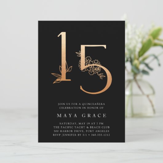 Gouden Tijdperk | Roze Goud Quinceanera Kaart (Staand voorkant)