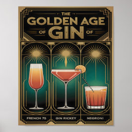 Gouden Tijdperk van Gin Cocktails Art Deco Bar Poster