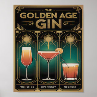 Gouden Tijdperk van Gin Cocktails Art Deco Bar Poster