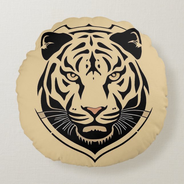 Gouden Tijger Crest Embleem Rond Kussen (Voorkant)
