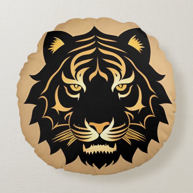 Gouden Tijger Crest Embleem Rond Kussen (Voorkant)