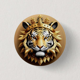 Gouden Tijger Crest Embleem Ronde Button 3,2 Cm