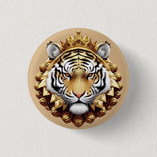 Gouden Tijger Crest Embleem Ronde Button 3,2 Cm (Voorkant)